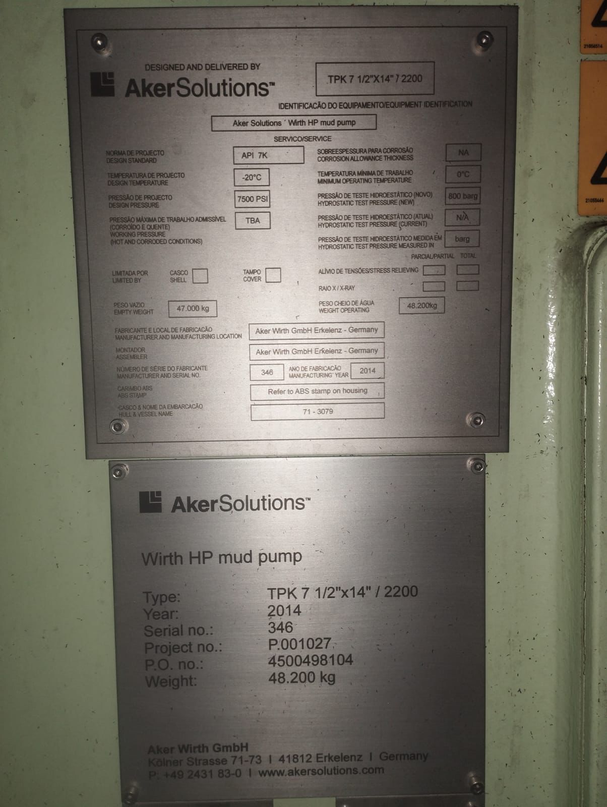 Aker Solutions TPK 7 New Mud pumps 7500 PSI