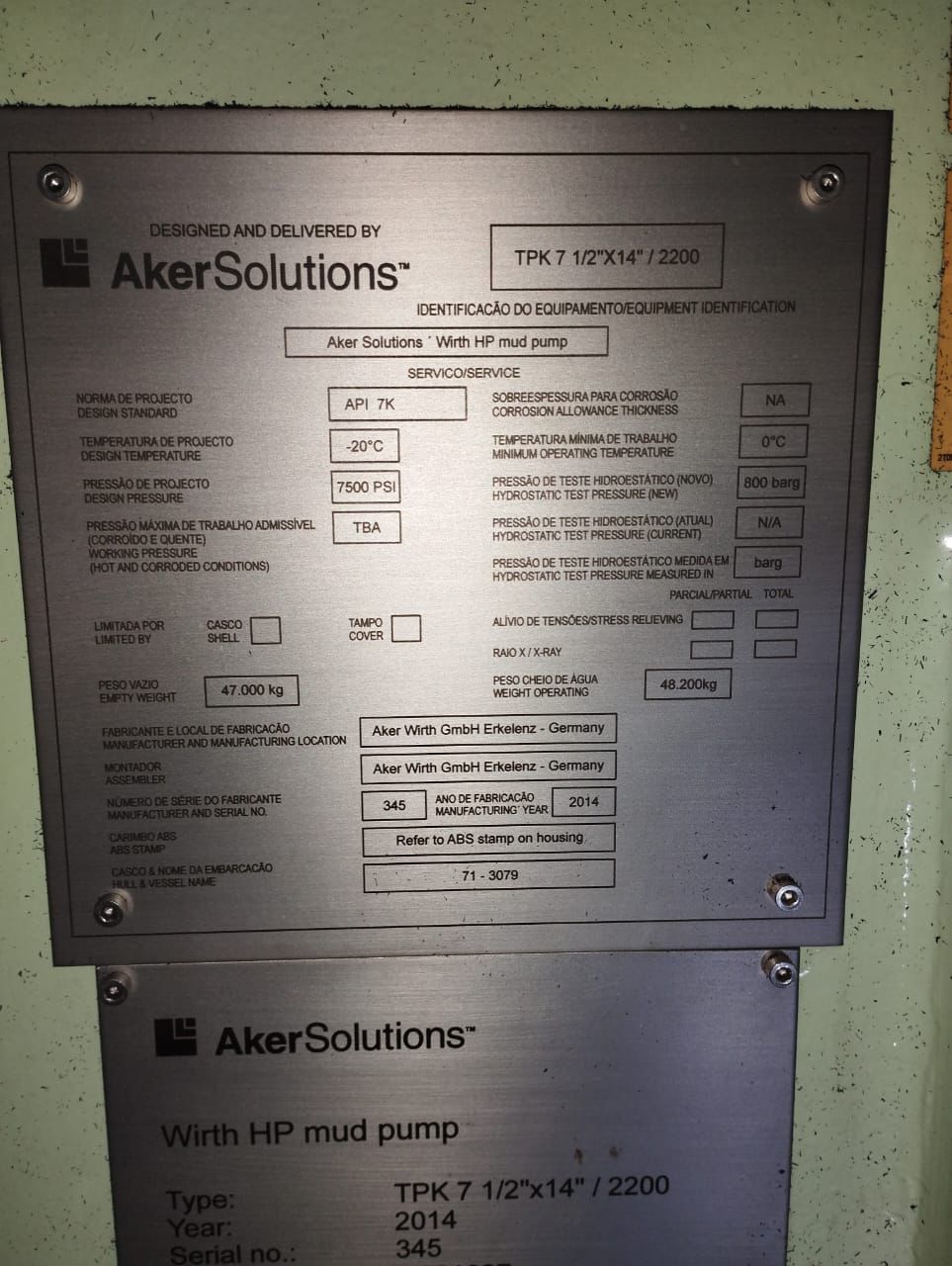 Aker Solutions TPK 7 New Mud pumps 7500 PSI