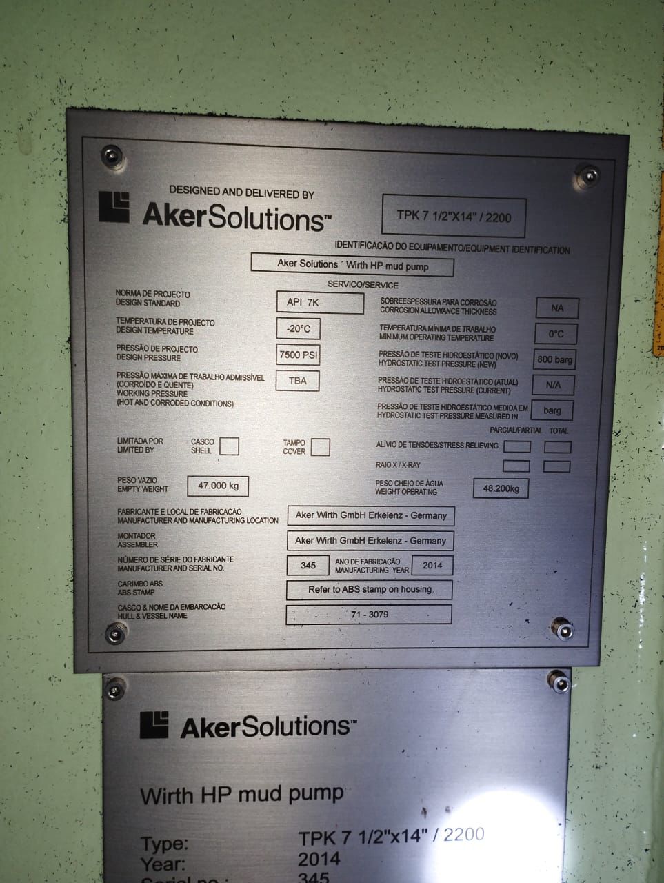 Aker Solutions TPK 7 New Mud pumps 7500 PSI