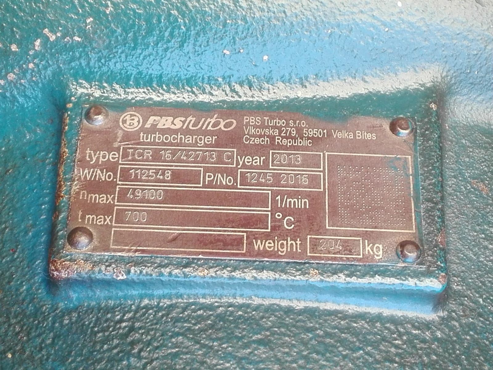 PBS Turbocharger TCR 16 Name Plate TCR - PBST EU